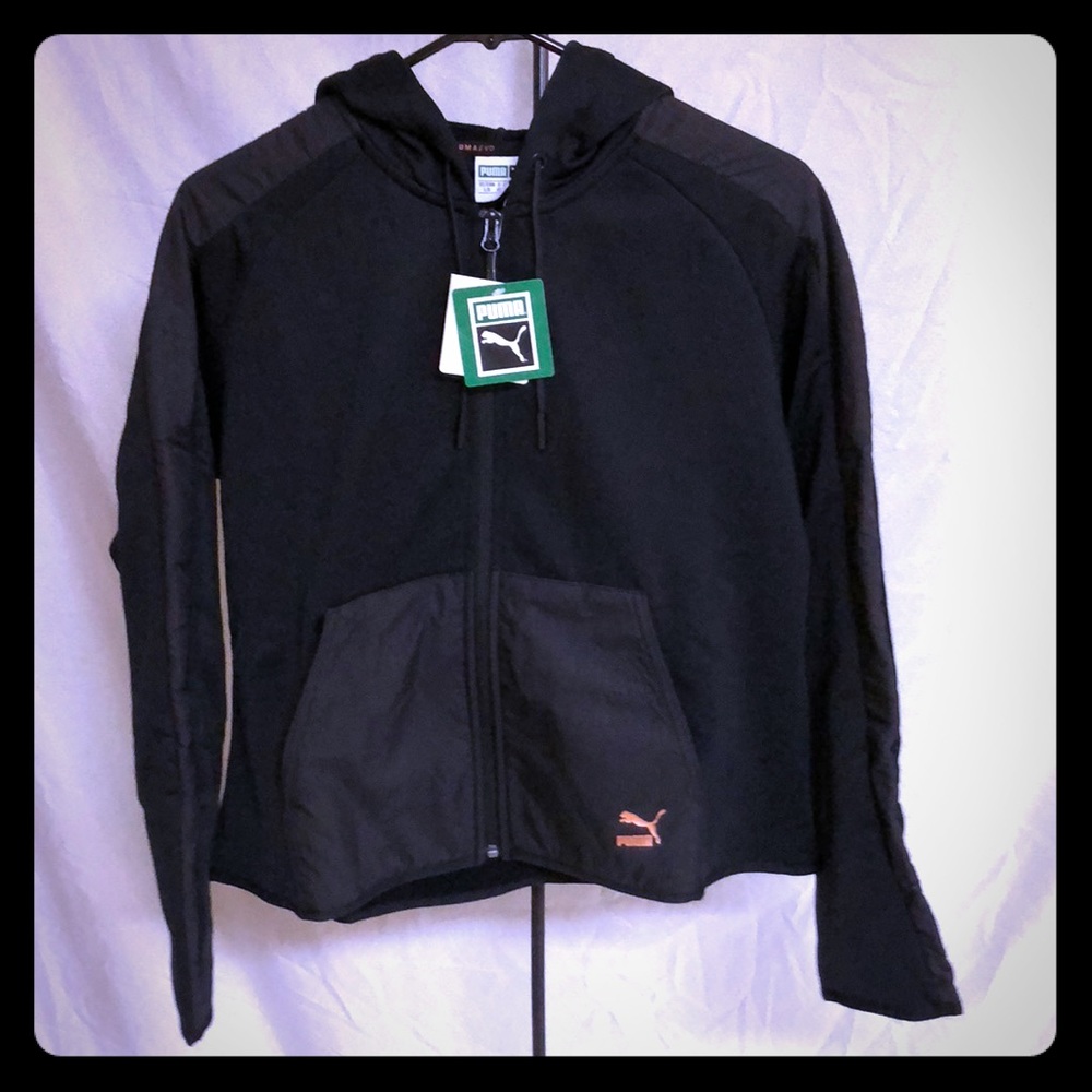 NWOT Puma black sport zip up hoodie w multi fabric